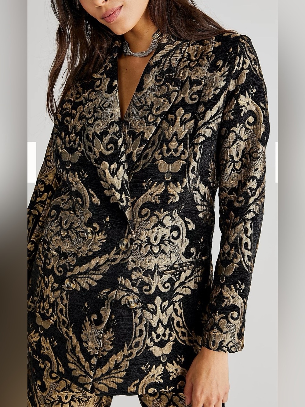 MINKPINK Golden Jaquard Suit blazer & pants black gold vintage glam rocker chic